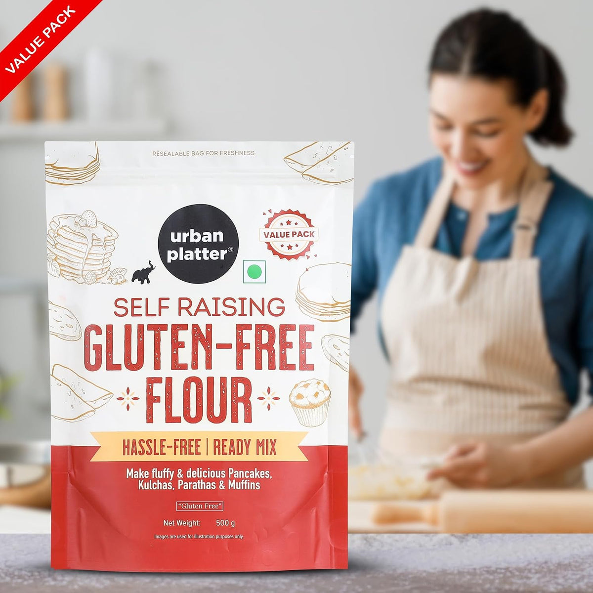 Urban Platter Self Raising Gluten-Free Flour, 500g (Ready Mix | Wheat Free | For Pancakes, Muffins and Cakes)