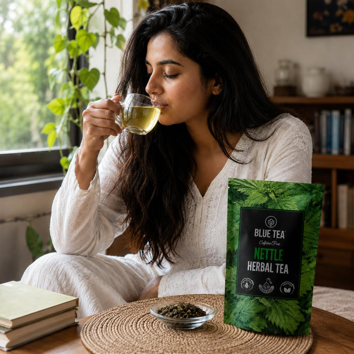 BLUE TEA - Nettle Tea - 30 Tea Bags - Plant Based | Helps With Body Detox and Digestion | UTI Support | Caffeine Free - Herbal Tea | Ziplock Pack