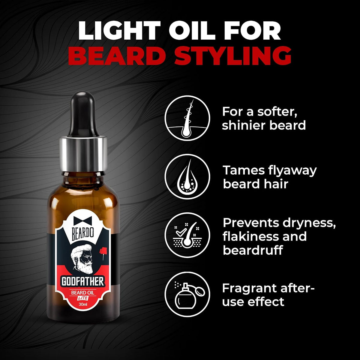 Beardo Godfather Lite Beard and Moustache Oil (30 ml x Pack of 2) | Beard Oil for men | Non-Sticky, Light; Almond Oil, Aloe vera, Vitamin E, Shiny Nourished Beards