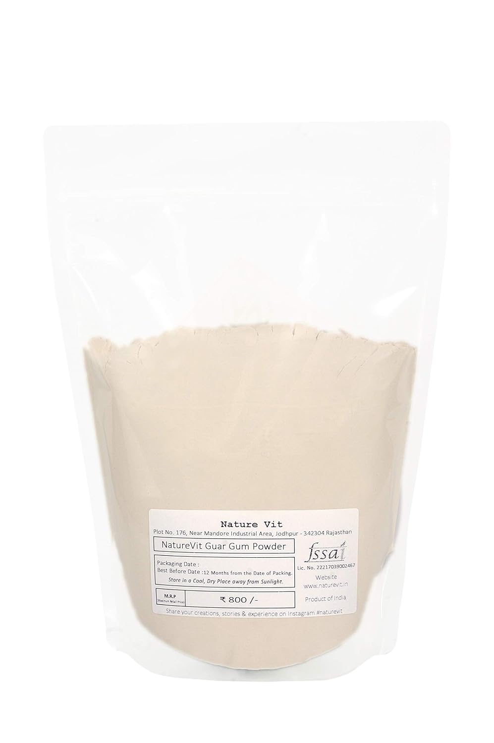 NatureVit Guar Gum Powder, 400gm [ All Natural, Thickening Agent, Binding Agent for Baking ]