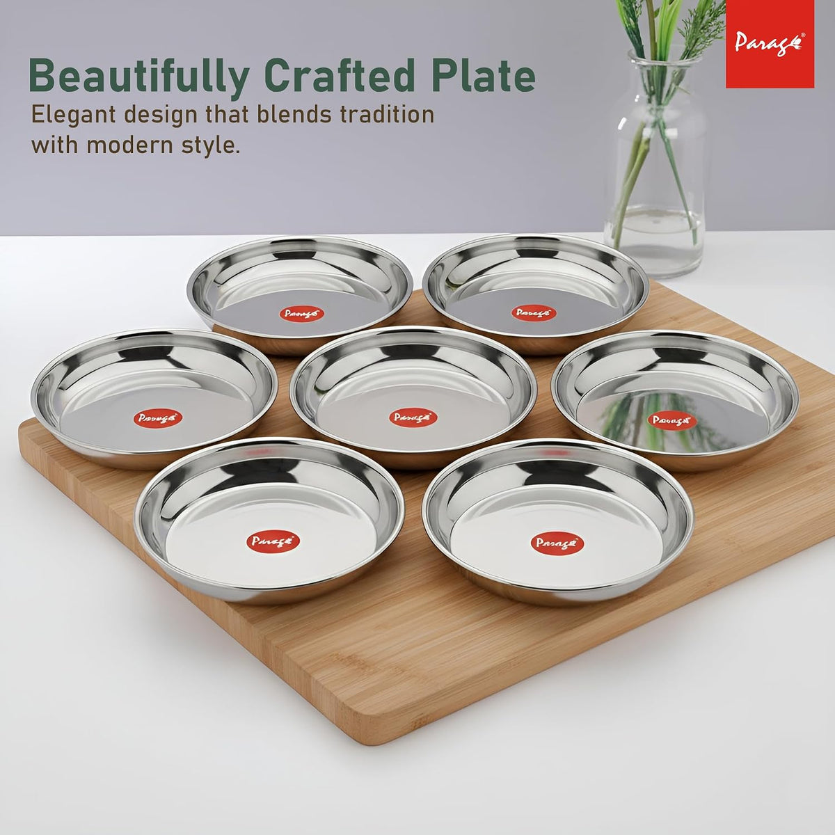Parage 6 Pieces Stainless Steel Serving Dish Bowl – 11.5 cm Diameter | Heavy Gauge Small Halwa Plates | Durable Mirror Finish for Sweets, Snacks & Serving