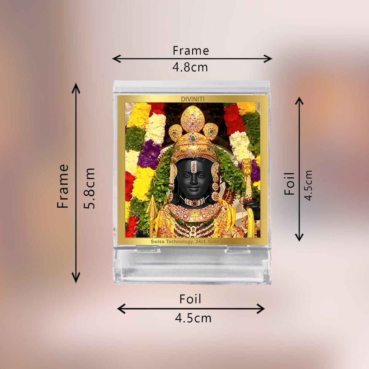 DIVINITI 24K Gold Plated Acrylic Ram Lalla Car Dashboard Idol Frame | Premium Spiritual Gifting Item for Divine Blessings & Positivity | Luxury Religious Decor for Car, Office & Home | 6 X 5 CM