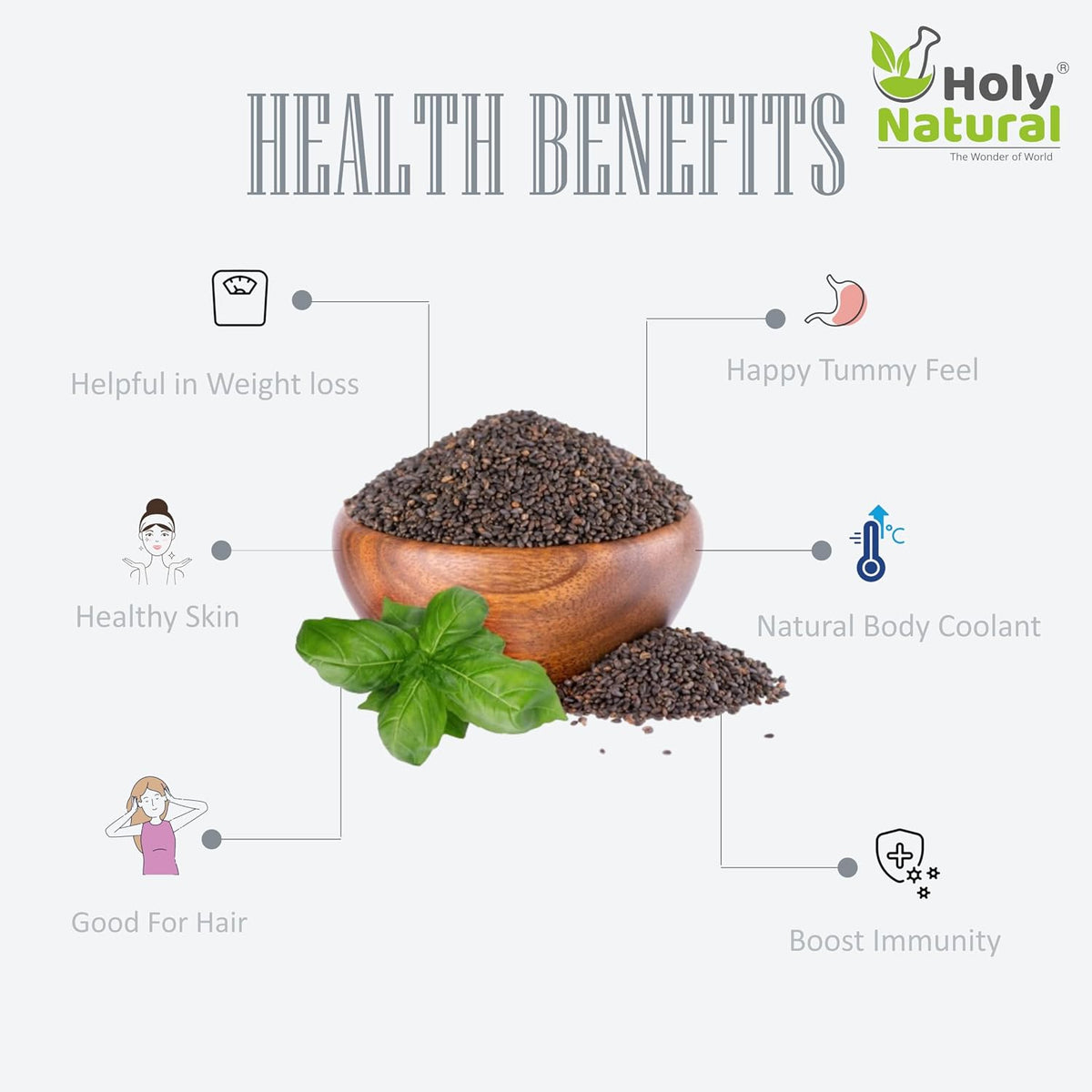 Holy Natural Basil Seed (454gm) Tukmaria, Sabja Seeds, For Salad Dressing, Pasta Topping, Juice, Milk Shake & Cold Drink. Best for Dental Health, Weight Management, Blood Sugar, and Bones.