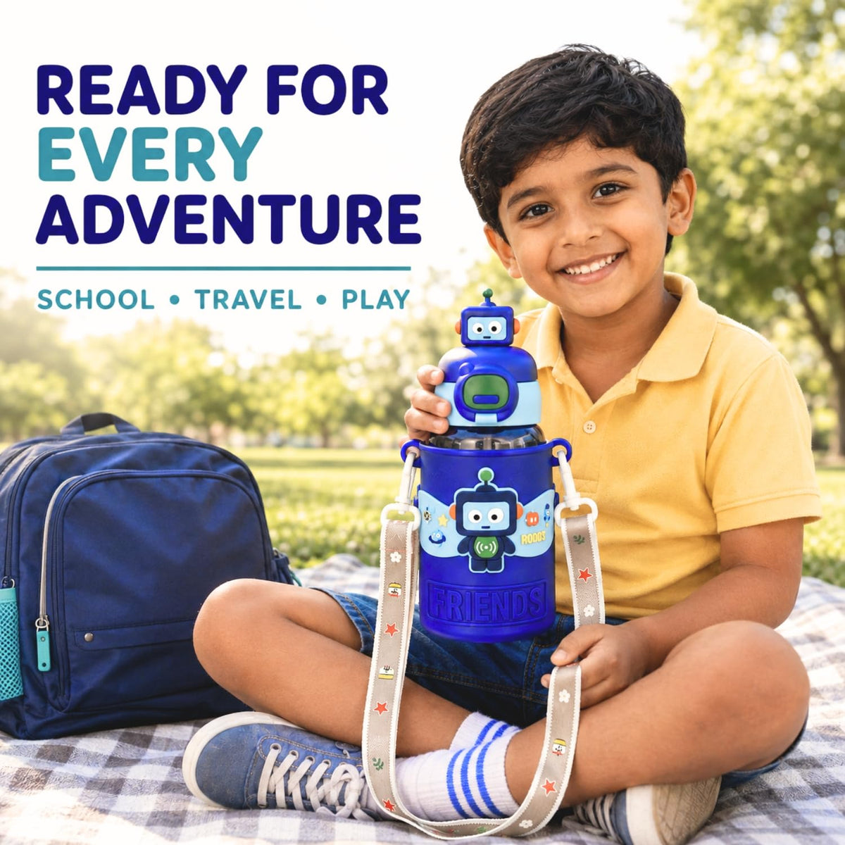 Toy Imagine Kids Sipper Water Bottle, Dark Blue, 520ml