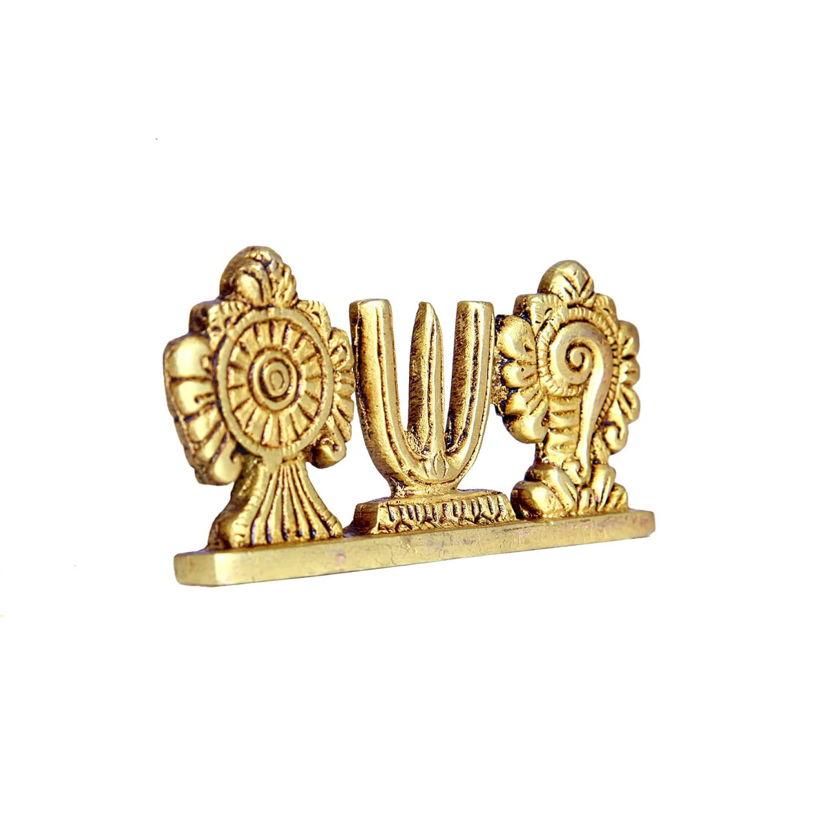Aalayam Selveer Shankh Chakra Namah Stand | Shankh Chakra Nama Stand | Thiruman Sangu Chakram Stand 5cm Height Brass Gold Colour 1 Piece