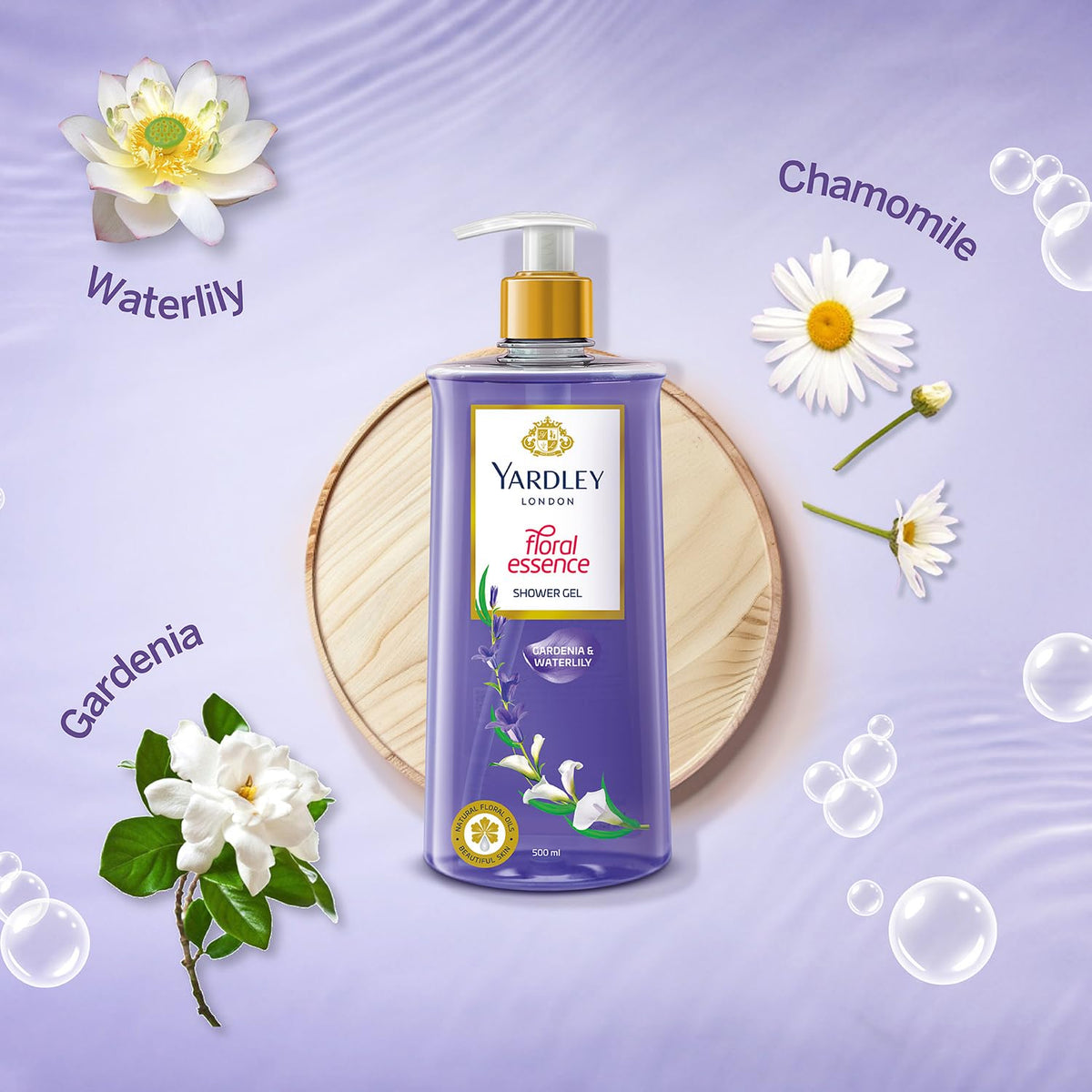 Yardley London| Shower Gel| Floral Essence| With Natural Floral Oils Of Gardenia & Waterlily| No Parabens| No Silicones | 500ml