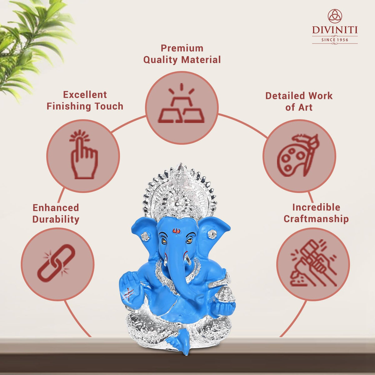 DIVINITI 999 Silver Plated Resin Lord Ganesha Idol for Car Dashboard, Tabletop|Ganesh Statue for Good Luck and Success|Ganpati Murti for Home Decor Mandir, Office Desk Puja Gift Blue (8.4x4.2cm)