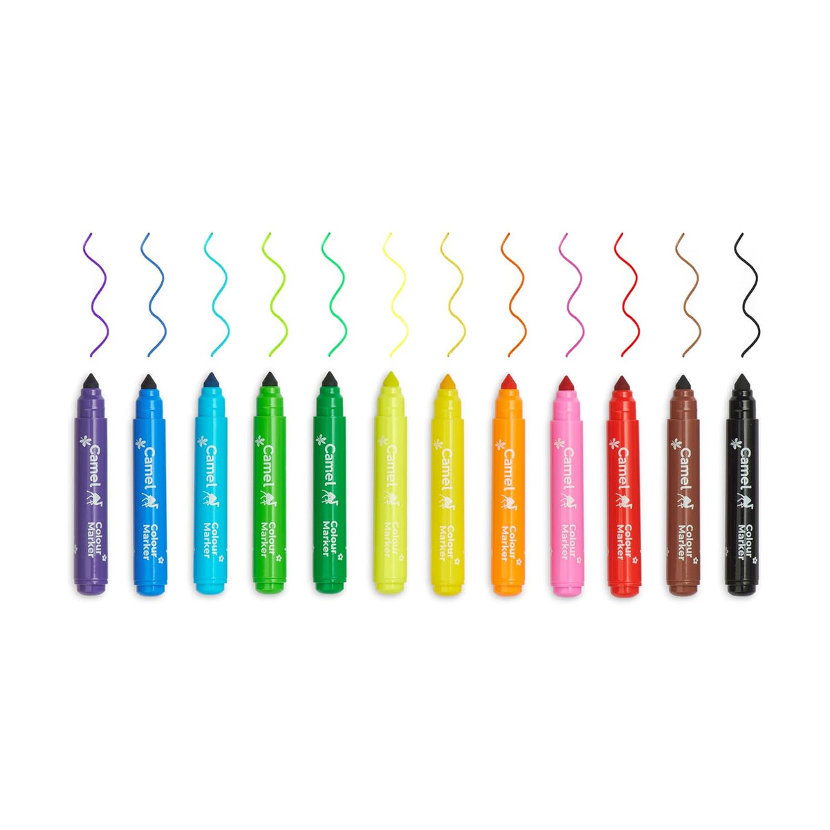 Camel Washable Colour Medium Tip Markers 12 Shades (lid Colour May Vary)