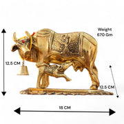 KridayKraft Metal Om Kamdhenu Cow and Calf Metal Statue for Good Luck,Feng Shui As Table Top Figurine,Vastu,Religious Gau MATA Idol Home,Office&Table Decorative,Animal