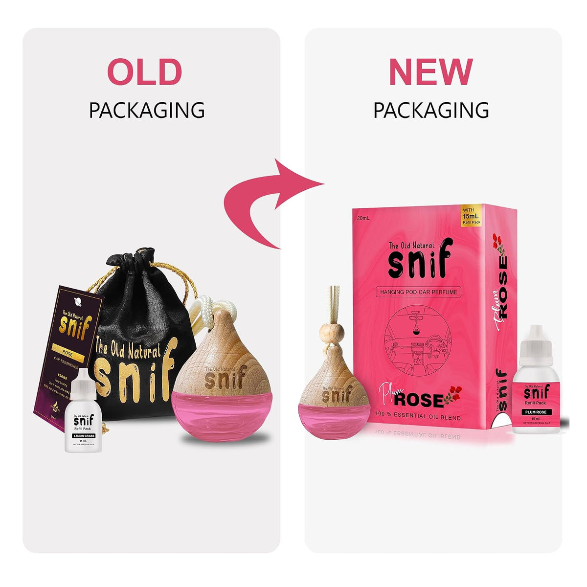 The Old Natural Snif Car Perfume With Essential Oils | Car Perfume Diffuser with 15ml Refill Pack | Car Fresheners Long Lasting | Car Air Freshener (Pack Of 1, 20ml) (Plum Rose)