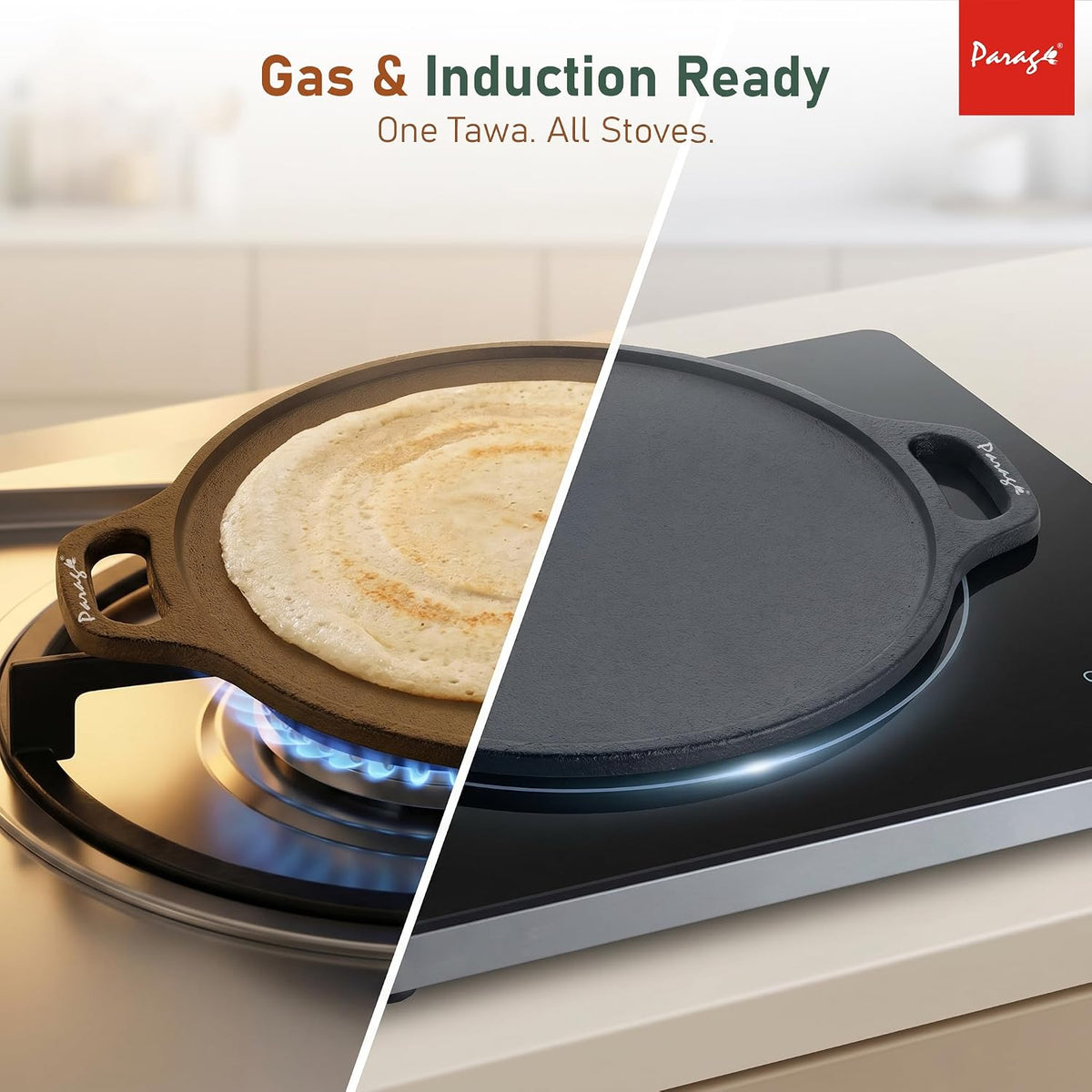 Parage IronCraft Cast Iron Dosa Tawa 30 cm, 4.2 mm Thick Heavy Iron Tawa 3 Kg, Pre-Seasoned Naturally Non Stick, Roti, Chapati, Uttapam Pan, Gas & Induction Compatible, Chemical Free