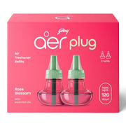 Godrej aer Plug Electric Air Freshener 2 Refills (20ml each) | Rose Blossom | Lasts up to 120 days (Pack of 2)