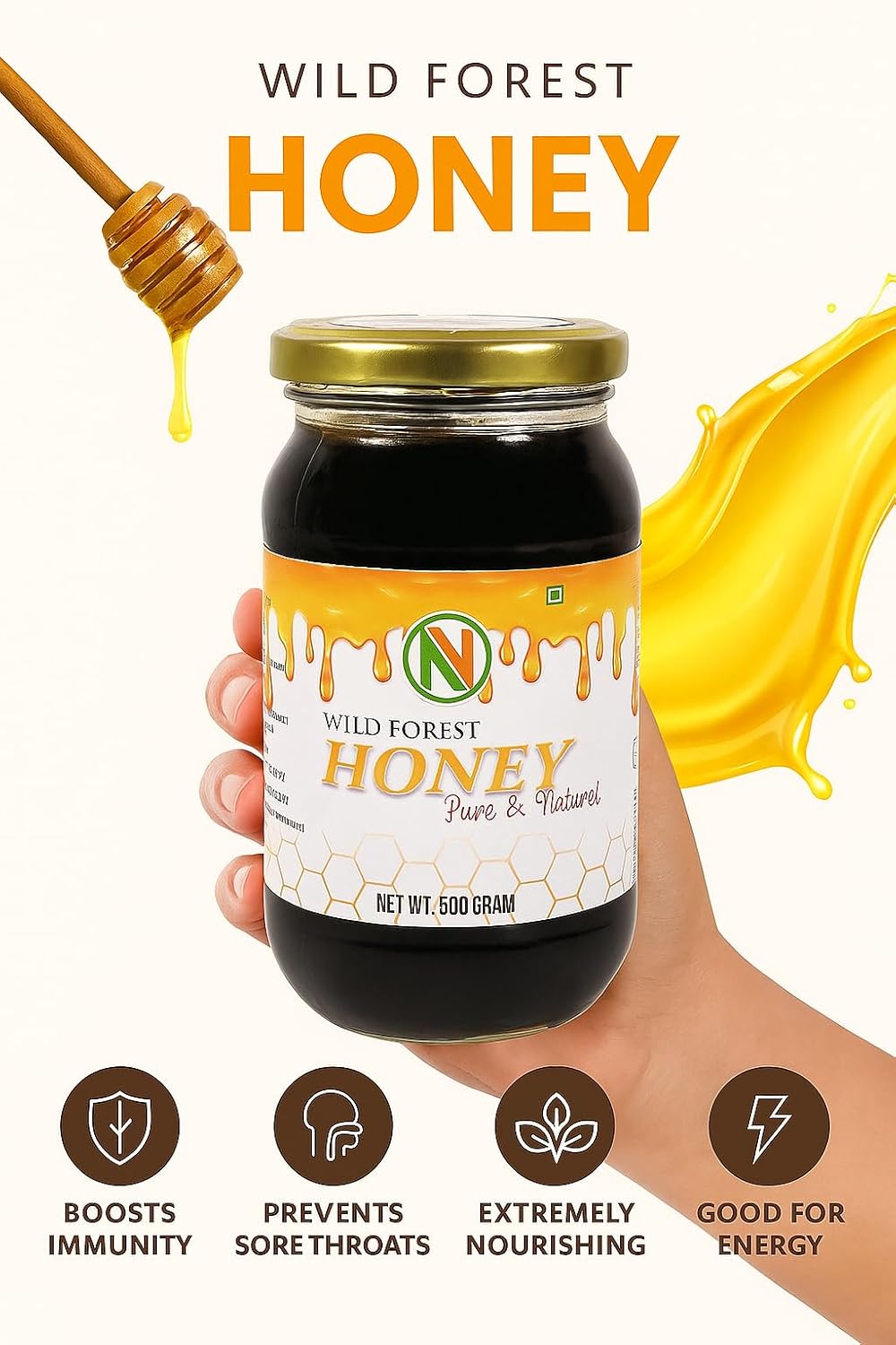 NatureVit Wild Forest Honey, 2 kg [Pure and Natural] [Pack of 4]