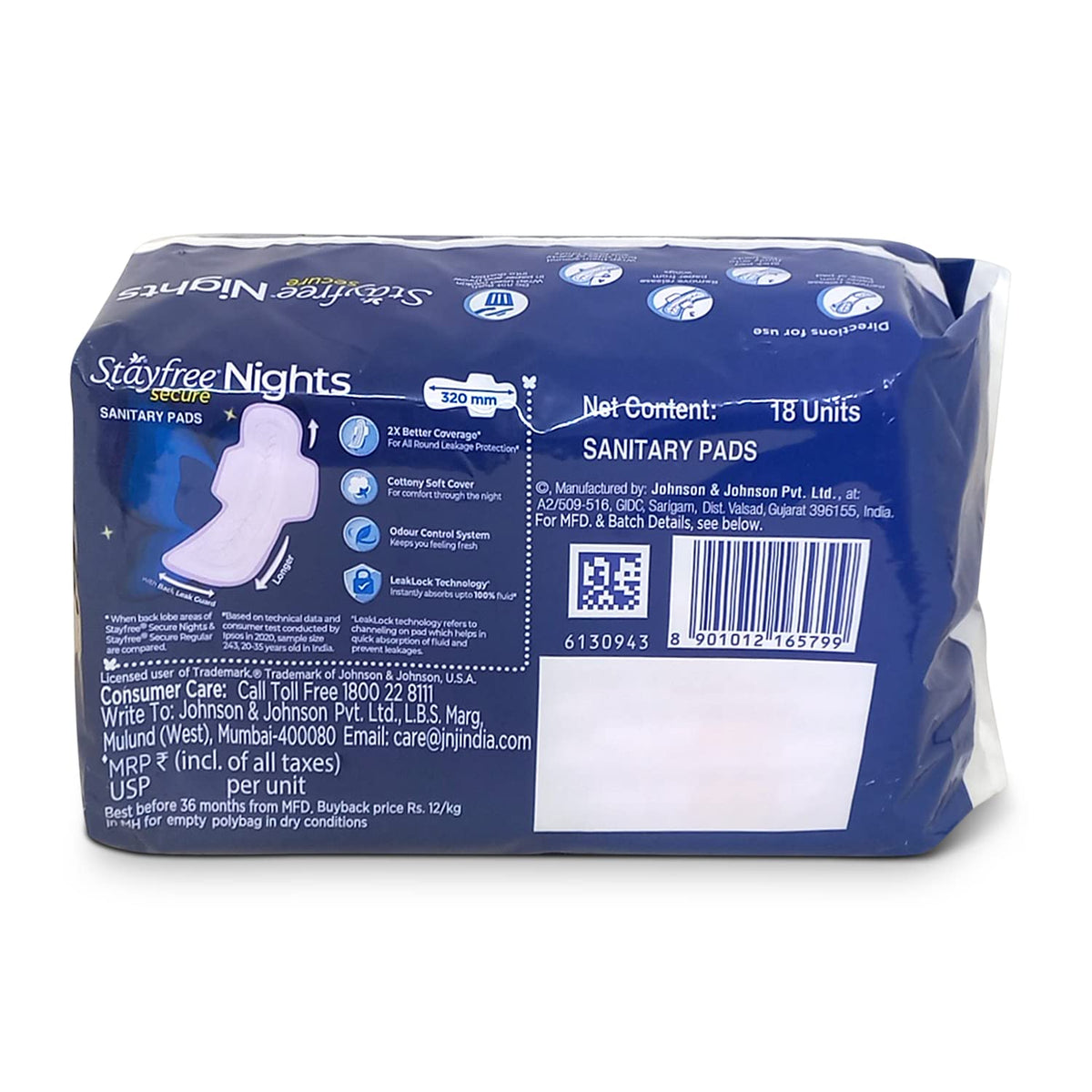 Stayfree Secure Night Cottony Soft Sanitary Pads for Women (Pack of 18)