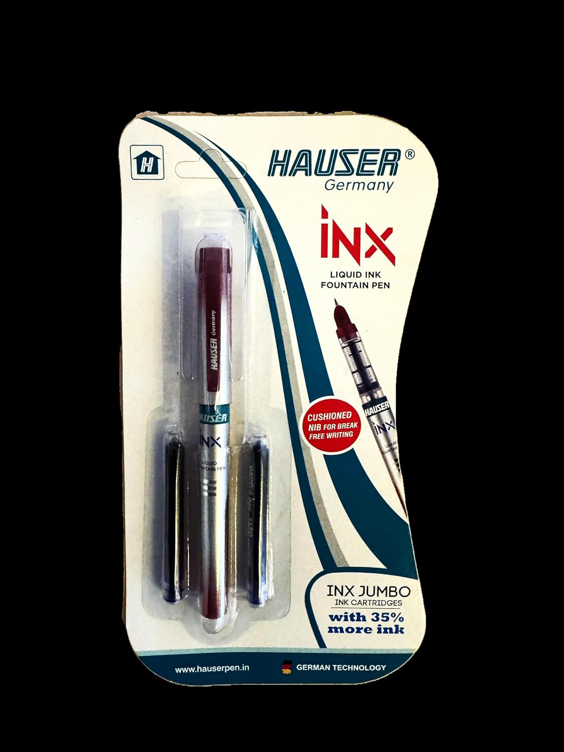 Hauser Germany INX Liquid Ink Fountain Pen Set, 2 Pens with Jumbo Ink Cartridges