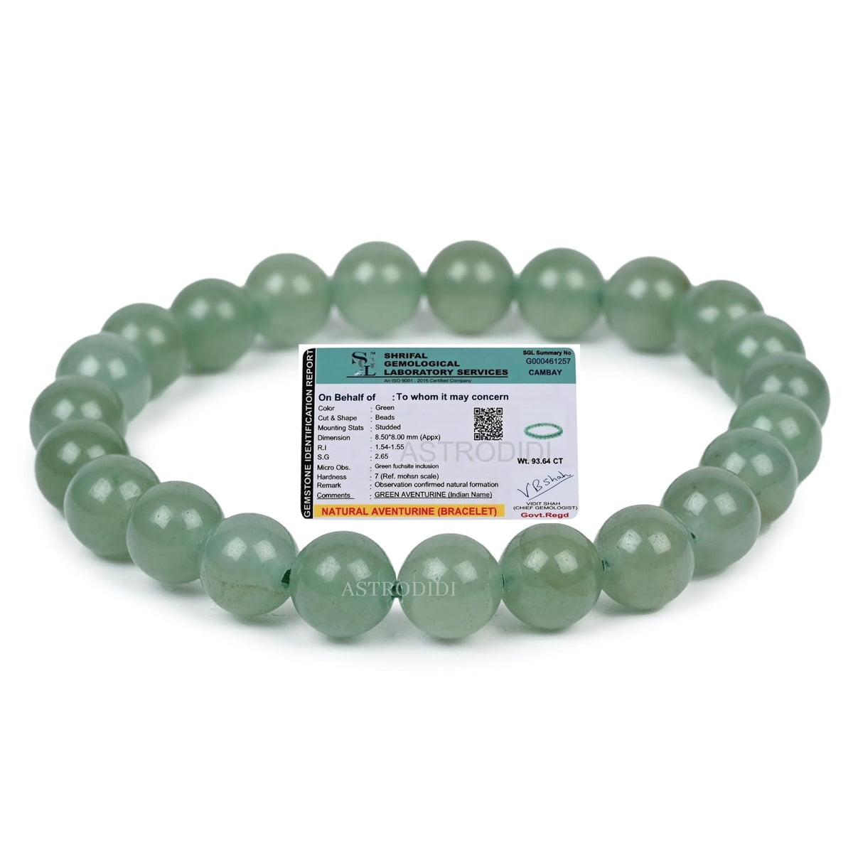 ASTRODIDI Natural Certified Green Aventurine Stone Bracelet for Help to Attract Luck, Abundance and Emotional Healing | Original Reiki Feng-Shui Healing Crystal Gemstone Bracelet for Men and Women