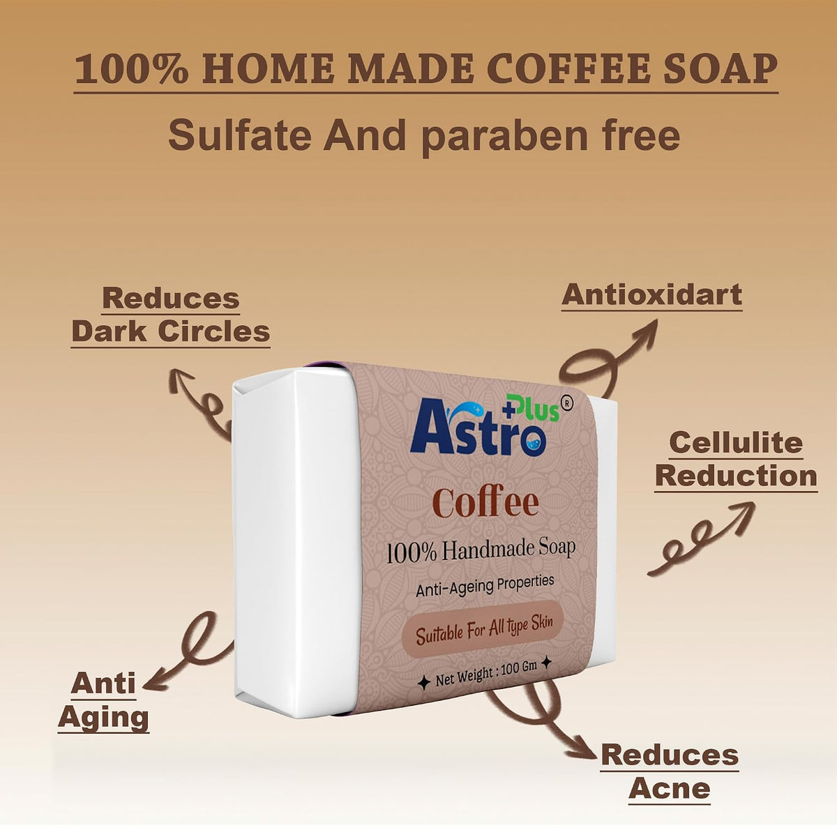Astro Plus+ Coffee Hand-Made Soap Natural Handcrafted Coffee Soap Bar | Perfect for Face & Body (4 pieces)