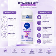 NIVEA Hijab Soft Bright & Shaveless Anti-Perspirant Roll-On for Women, 72H Protection, Vitamin C & Pearl Extract, 0% Alcohol, 50 ml