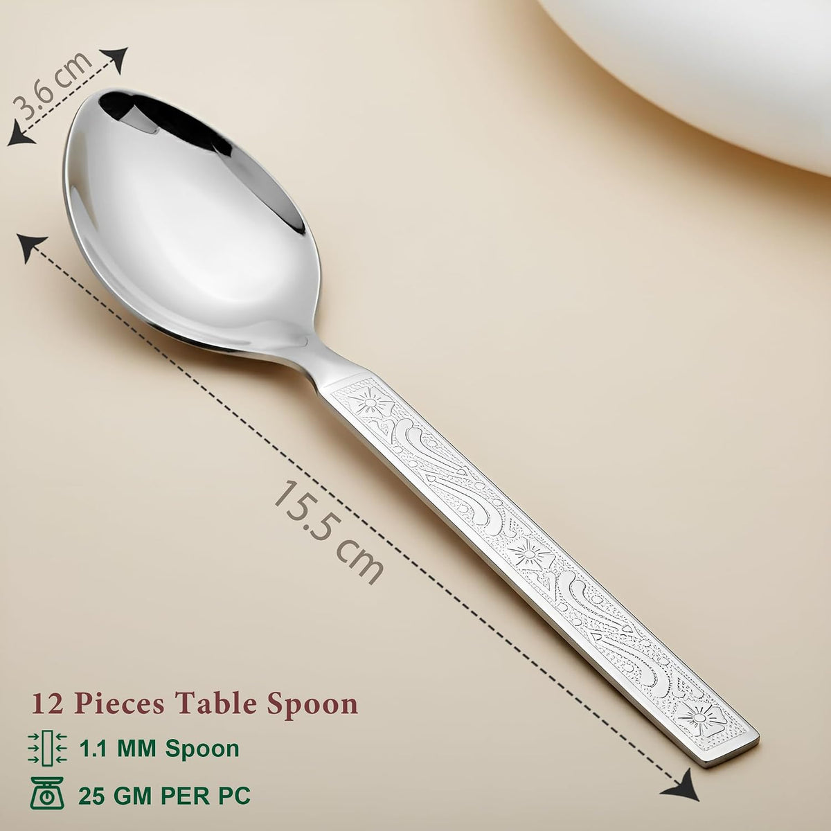 Parage 12 Pieces Stainless Steel Dinner/Table Spoons, Length 15.5 cm, Set of 12, Silver (Delux)
