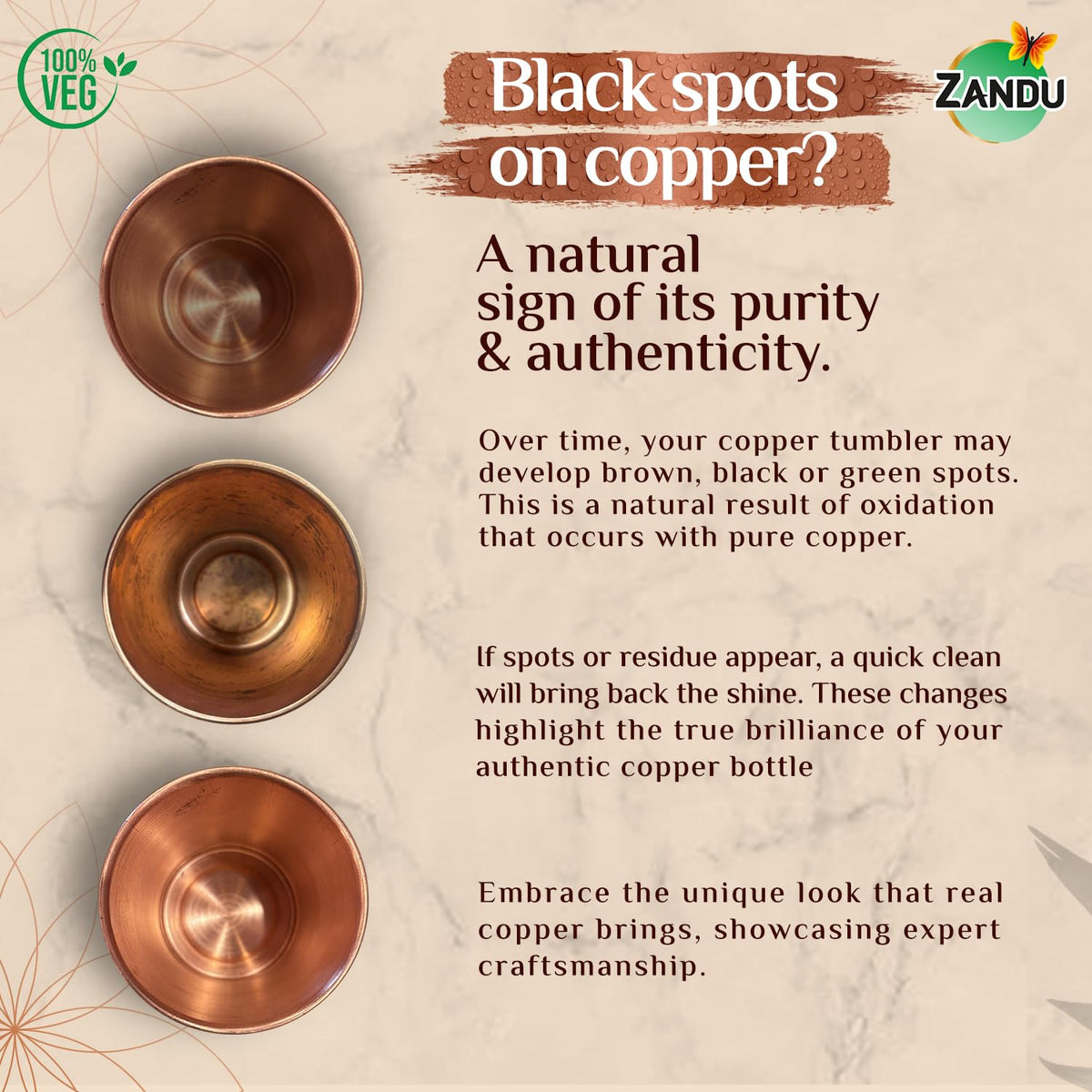 Zandu Copper Bottle (950ml): 100% Pure BPA-Free Water Bottle | Copper-Infused Water | Leak Proof | Office Use | Boosts Immunity | Supports Digestive & Liver Health | Ayurveda Inspired
