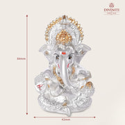 DIVINITI 999 Silver Plated Ganesha/Vinayaka/Vinayagar Idol for Car Dashboard Gifting/Ganesh Statue for Office Desk Puja Room Figurine 3.5 inches (8.89 x 5.08 cm)(Silver Matte), Religious
