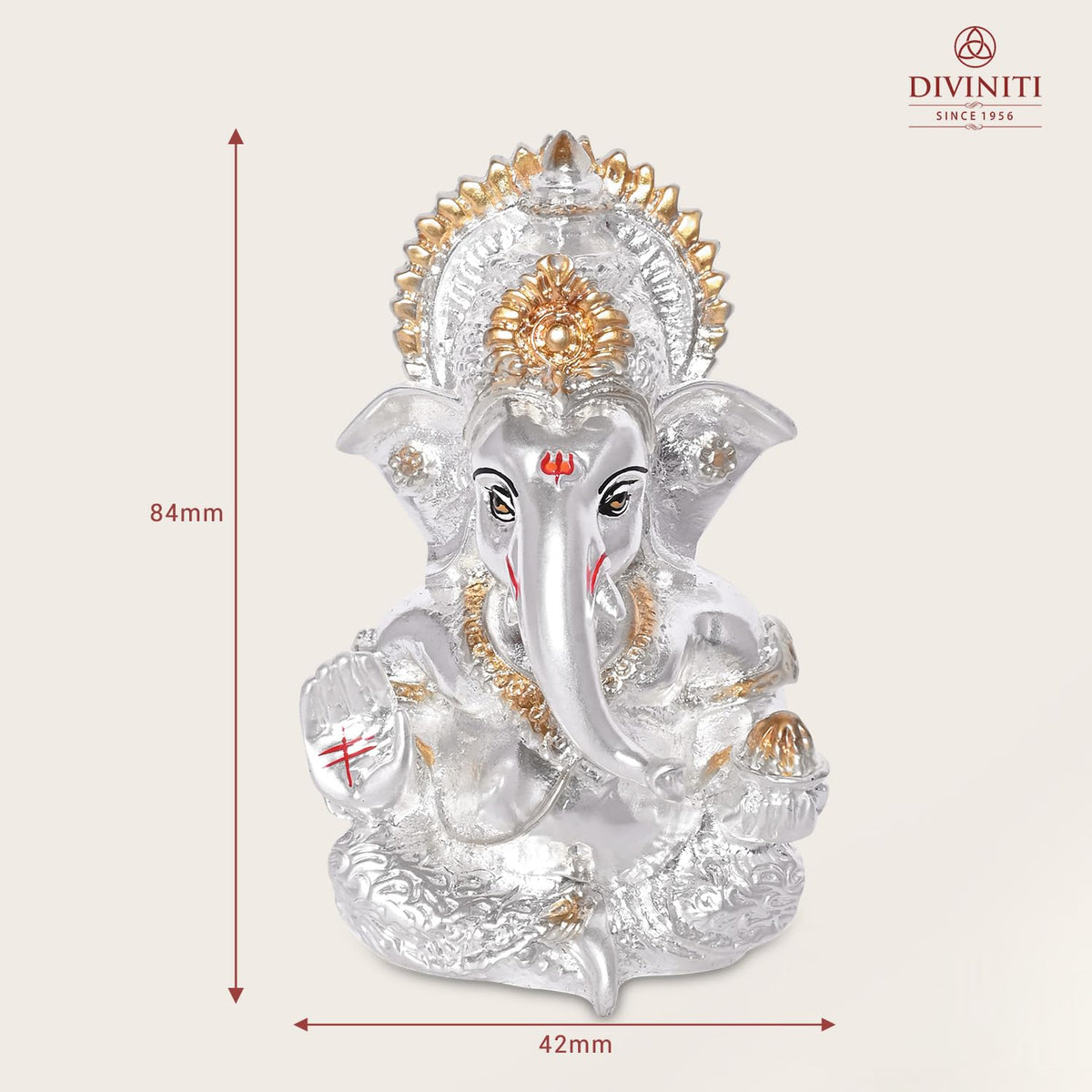 DIVINITI 999 Silver Plated Ganesha/Vinayaka/Vinayagar Idol for Car Dashboard Gifting/Ganesh Statue for Office Desk Puja Room Figurine 3.5 inches (8.89 x 5.08 cm)(Silver Matte), Religious