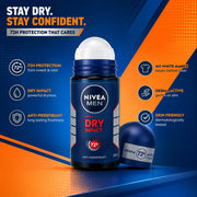 Nivea Men Dry Impact 72H Anti-Perspirant Roll-On 50ml | Powerful Sweat Control & Odor Defense | Fresh Masculine Fragrance Daily Deodorant for Men