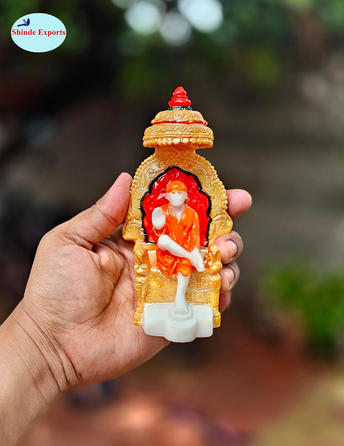 SHINDE EXPORTS shirdi saibaba Marble Idol Statue murti Home Murty for car (Orange, 14.5cm)