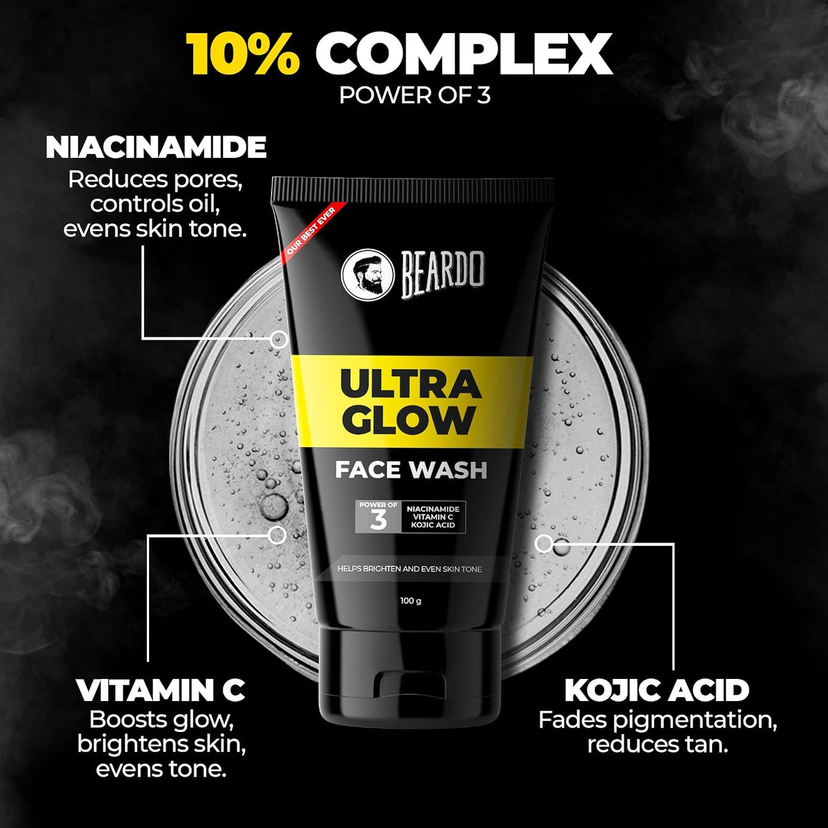 Beardo Looksmaxxing Glow Kit for Men |Ultra GLow Face Wash, Serum & Face Cream| Kojic Acid, Vitamin C, Glutathione, Hyaluronic Acid & Niacinamide | Kit for Glow Up in Men