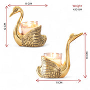 KridayKraft Antique Gold Aluminium Swan Tealight Candle Holders Set of 2 | Handcrafted Metal Bird Figurine Table Centerpiece for Living Room & Dining | Wedding, Housewarming