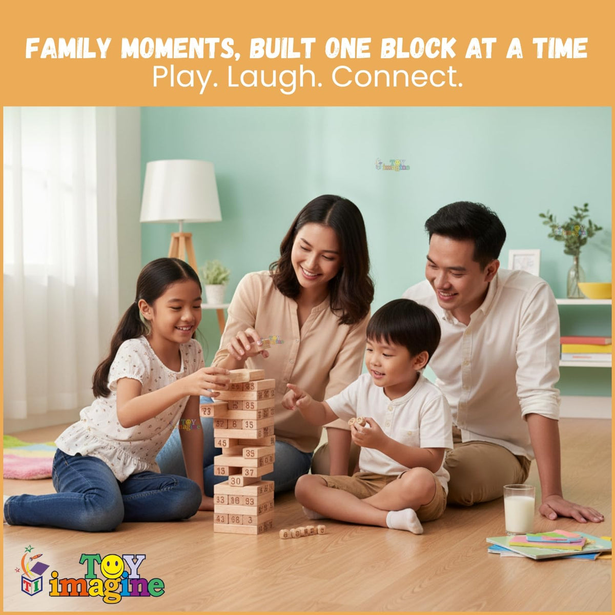 Toy Imagine 54 Pcs Wooden Tumbling Tower Game – Indoor Stacking Puzzle Blocks for Kids, Adults & Families – Fun Balancing Toy for Boys & Girls of All Ages – Party Game & Brain Teaser