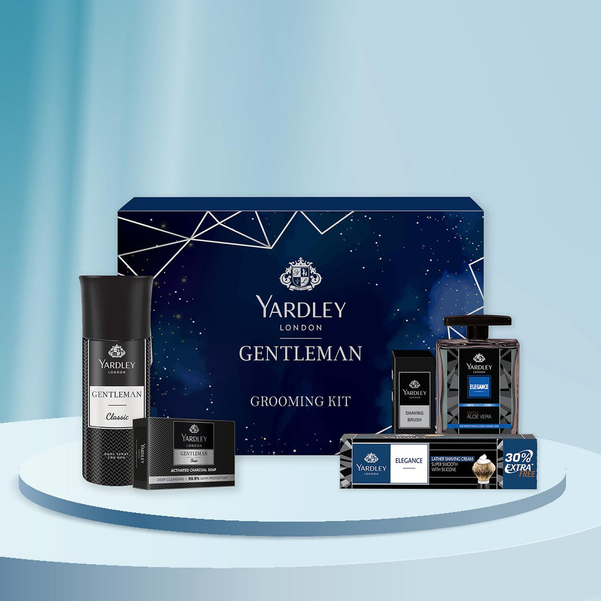 Yardley London Gentleman Luxury Grooming Kit For Men With Classic Activated Charcoal Soap, Elegance Lather Shaving Cream, After Shave Lotion, Shaving Brush, And Classic Body Deodorant Spray