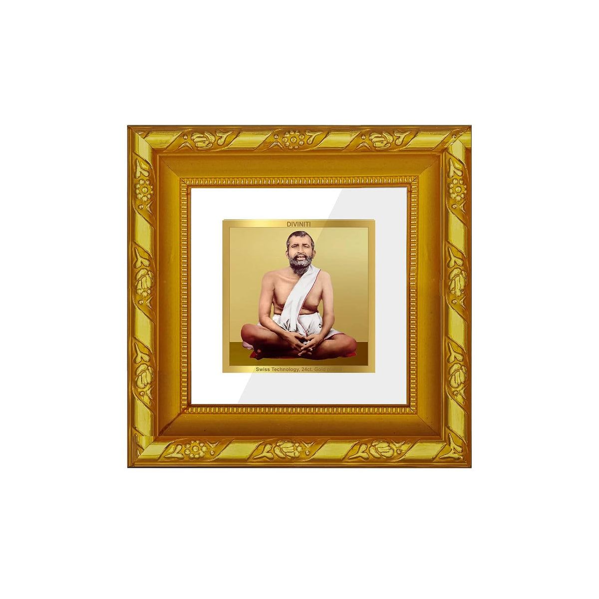 Diviniti Ram Krishna Gold Plated Wall Photo Frame, Table Décor| DG Frame 103 Size 1A and 24K Gold Plated Foil| Religious Photo Frame Idol For Pooja, Gifts Items (10.8 CM X 10.8 CM)