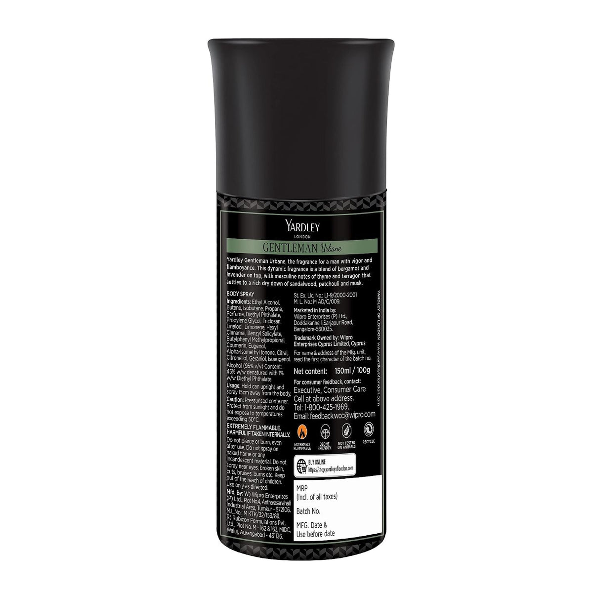 Yardley Gentleman Fresh Urbane Body Spray Bottle For Men, 150Ml