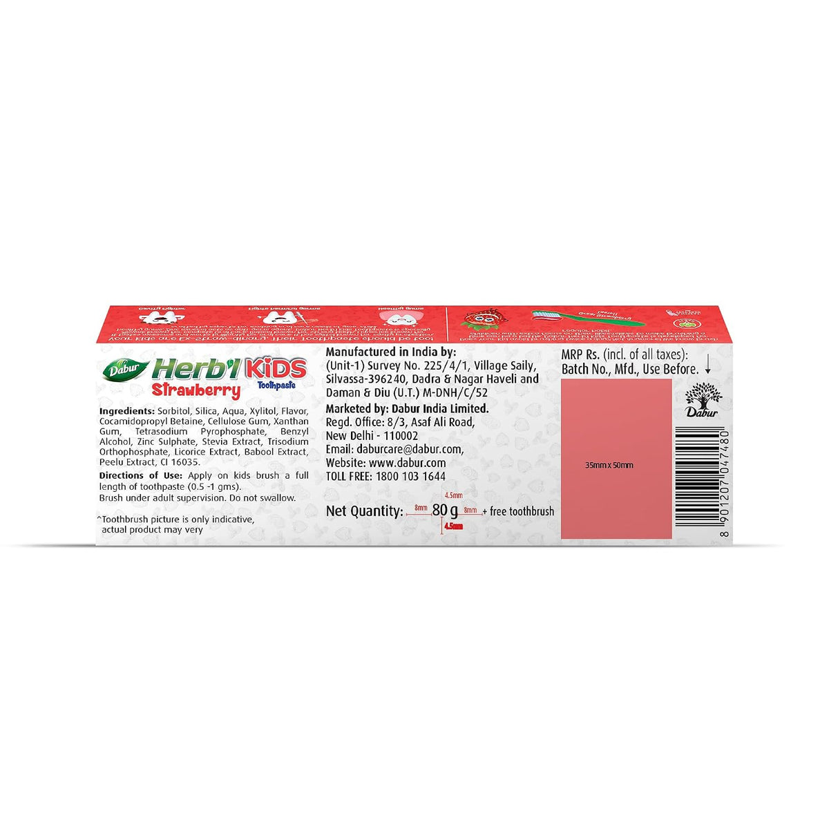 DABUR Herb'L Kids Toothpaste For 2-6 Years (Strawberry Flavour) - 80G