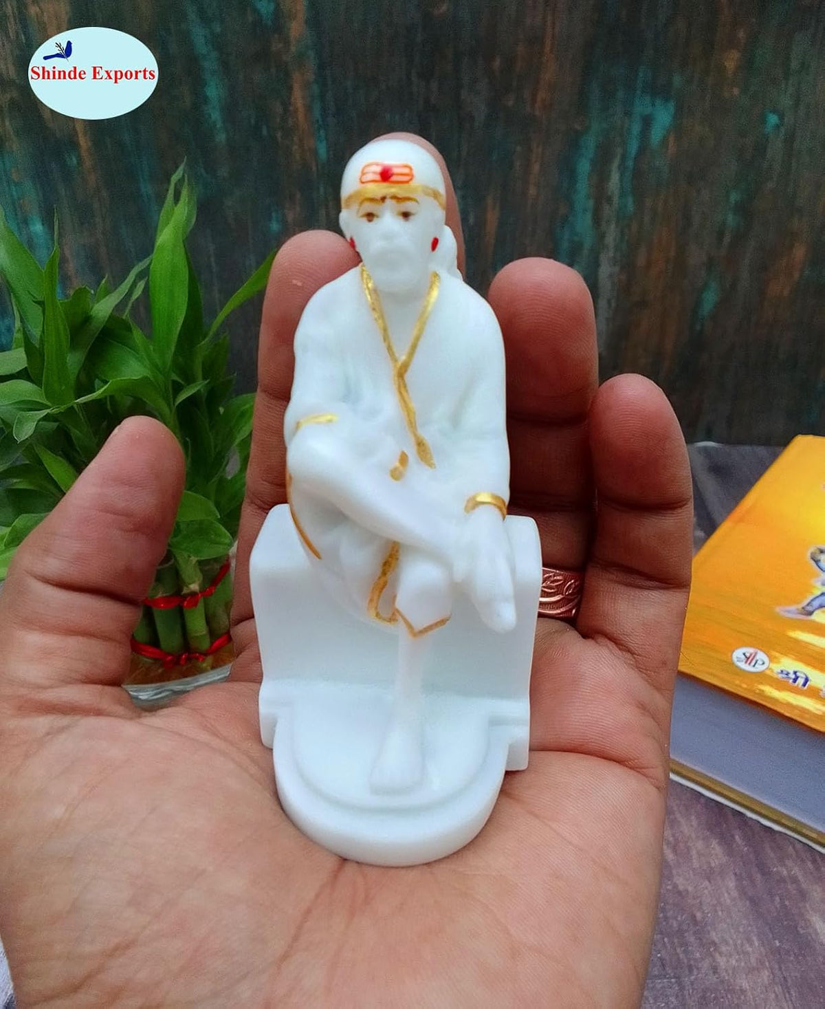 SHINDE EXPORTS White shirdi saibaba Marble Idol for Pooja Room Statue murti car Dashboard Home Murty. (9 CM)