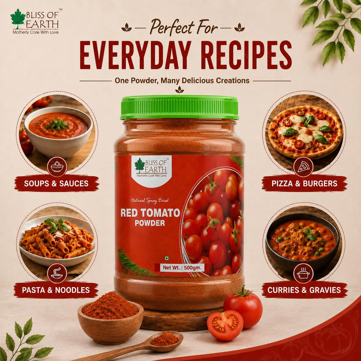 Bliss of Earth 500Gm Red Tomato Powder natural Spray Dried
