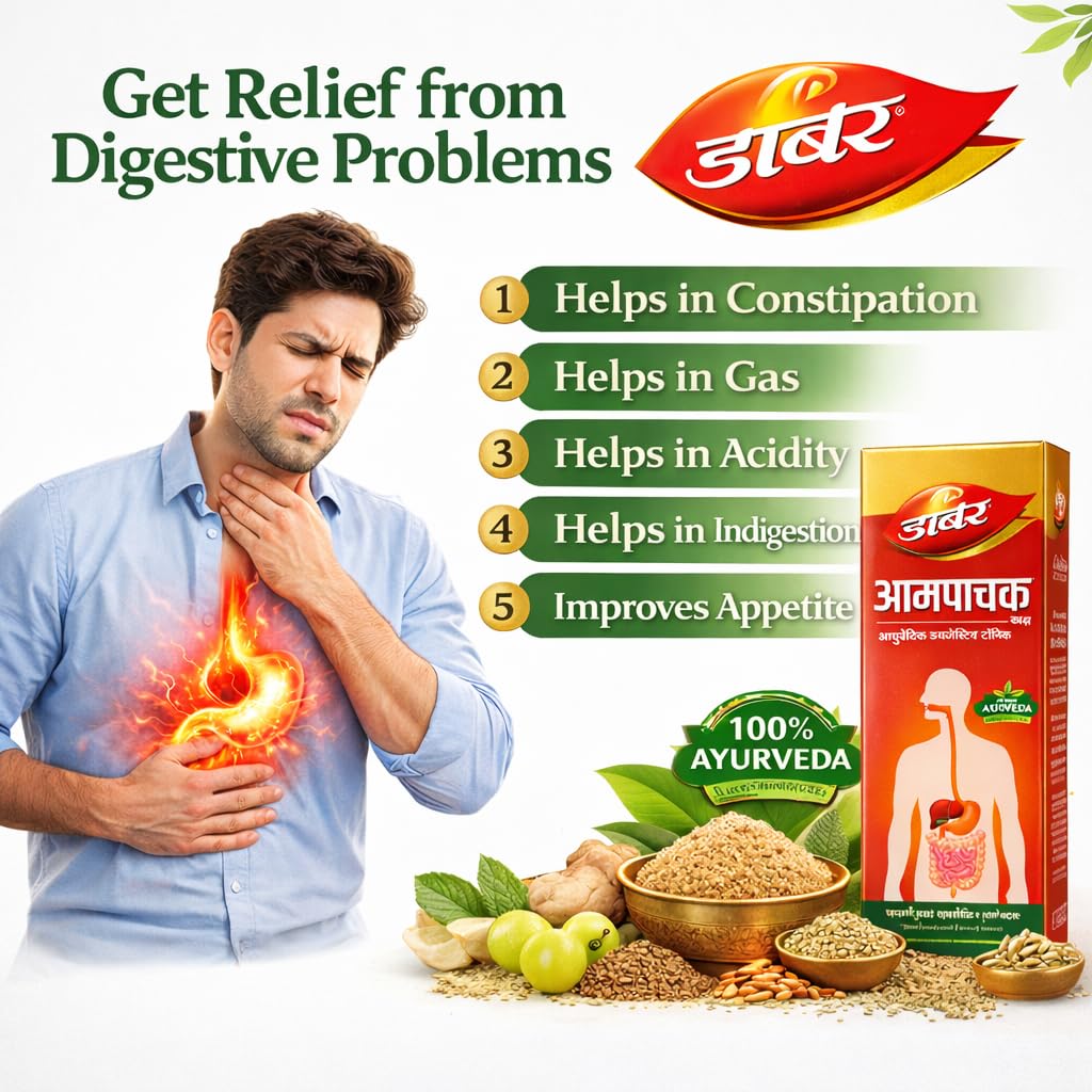 Dabur Aampachak Kadha | Ayurvedic Digestive Tonic | Helps in Gas, Acidity, Constipation, Piles & Digestion | 450 ml