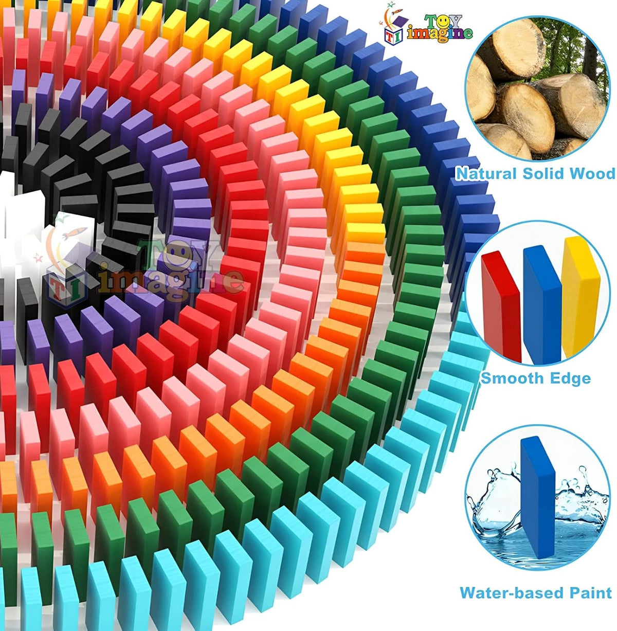 Toy Imagine 1200 Piece Colorful Wooden Domino Block Set for Kids