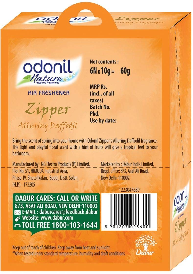 Odonil Bathroom Air Freshener Zipper - Alluring Daffodil - 10 G (Pack Of 6) Multicolor - Alluring Daffodil