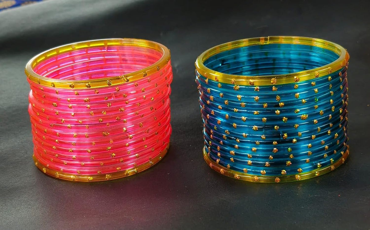 NMII Glass with Plain and Glossy Finished Bangle Set For Women and Girls