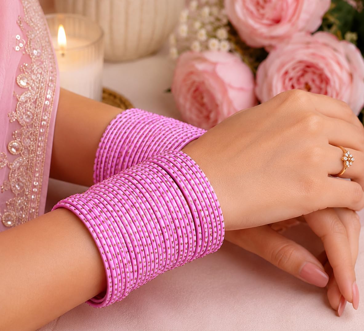 NMII Stylish Metal Base Metal with Polka Dots Glossy Finished Bangle Set For Women and Girls