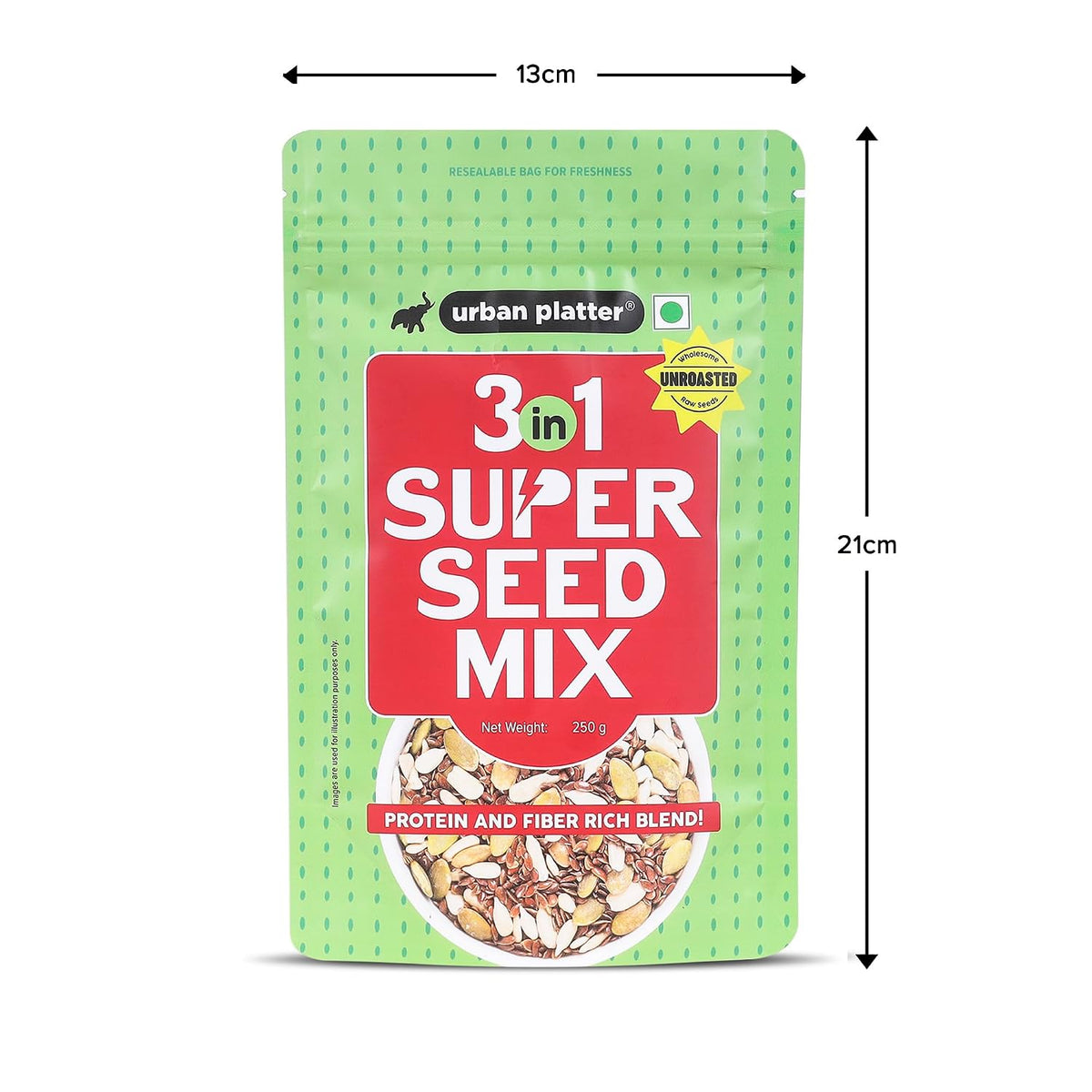 Urban Platter Unroasted 3-in-1 Super Seed Mix, 250g (High Protein & Fiber | Pumpkin, Sunflower & Flax Seed Blend | Raw & Ready-to-Eat Superfood Snack)