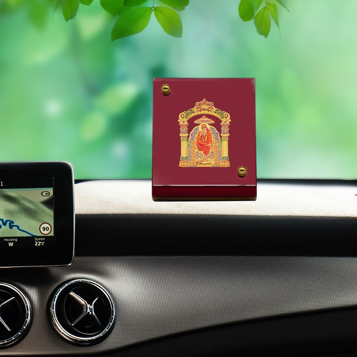 Diviniti 24K Gold Plated Sai Baba Frame for Car Dashboard, Home Decor, Table & Office| MDF 1B Royal Car Frame with 24K Gold Plated Foil| Religious Frame for Puja, Festival Gift (6.5 CM x 5.5 CM)