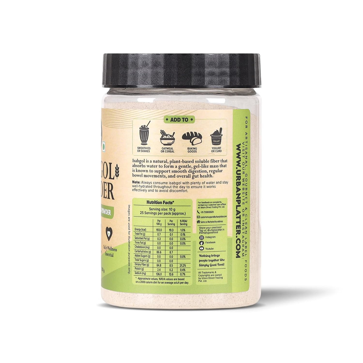 Urban Platter Isabgol Powder, 250g (Finely Milled Psyllium Husk, Rich in Dietary Fibre, Supports Digestive Health, Nature's Soluble Fibre)