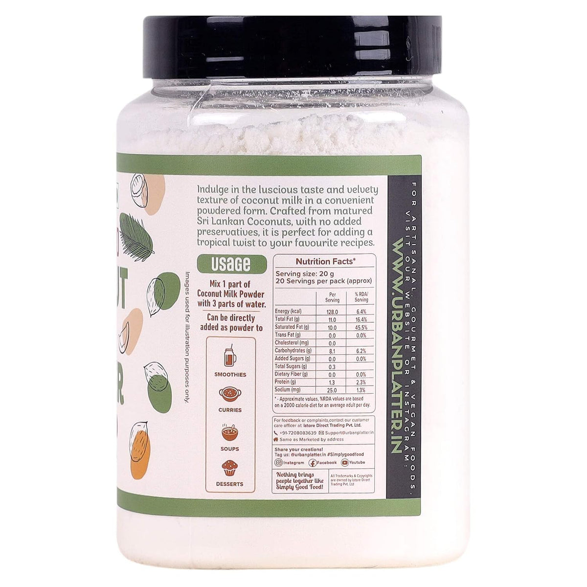 Urban Platter Coconut Milk Powder, 400g (Plant-Based, Preservative-Free , Easy to use, Dairy-Free , Source of Protein ,Add to Smoothies ,curries, Baked Goods))