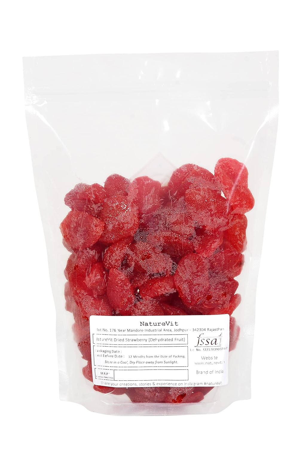 NatureVit Dried Strawberries 300 Gram Jar | Dehydrated Strawberry Slices | Naturally Sweet, No Added Sugar | Healthy Fruit Snack & Topping