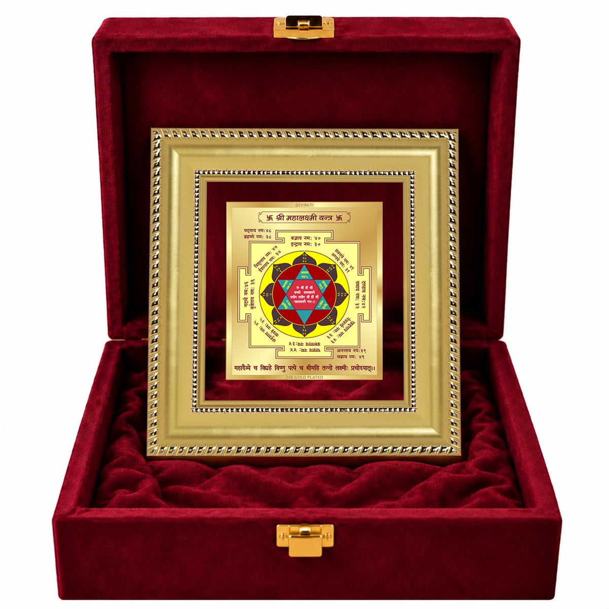 DIVINITI Siddh Energised Maha Lakshmi Yantra | 24k Gold Plated Foil Prosperity Vastu Frame for Home, Office & Puja Room | Premium Gift Box | Spiritual Yantra for Wealth, Fortune & Prosperity | 12 X 11 CM