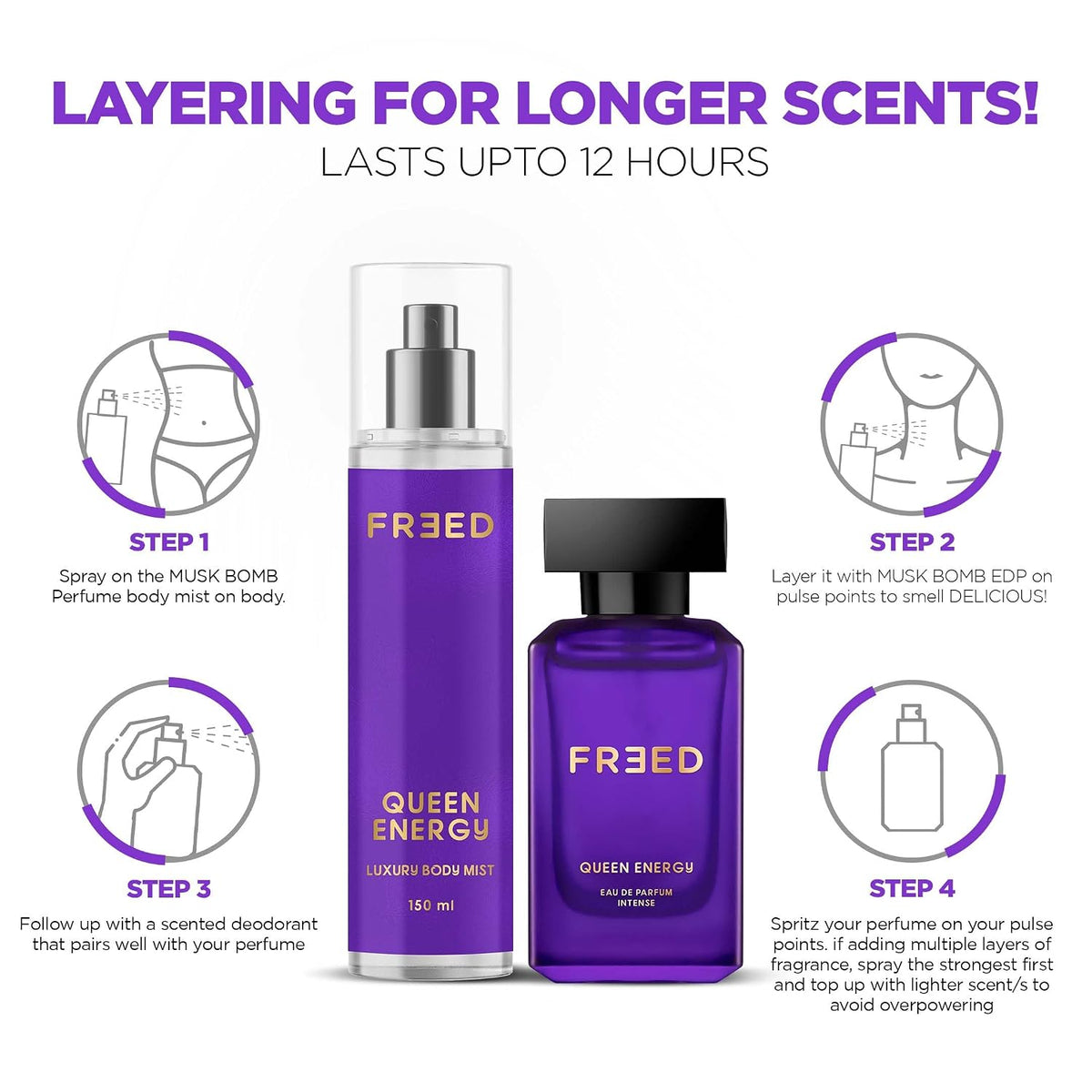 Beardo FREED Queen Energy Luxury Body Mist 150ml | Vanilla, Coffee, Woody Body Spray for Women | Smell Expensive Perfume for Women | Body Mist Woman Long Lasting | Long- Lasting Fragrance Perfume
