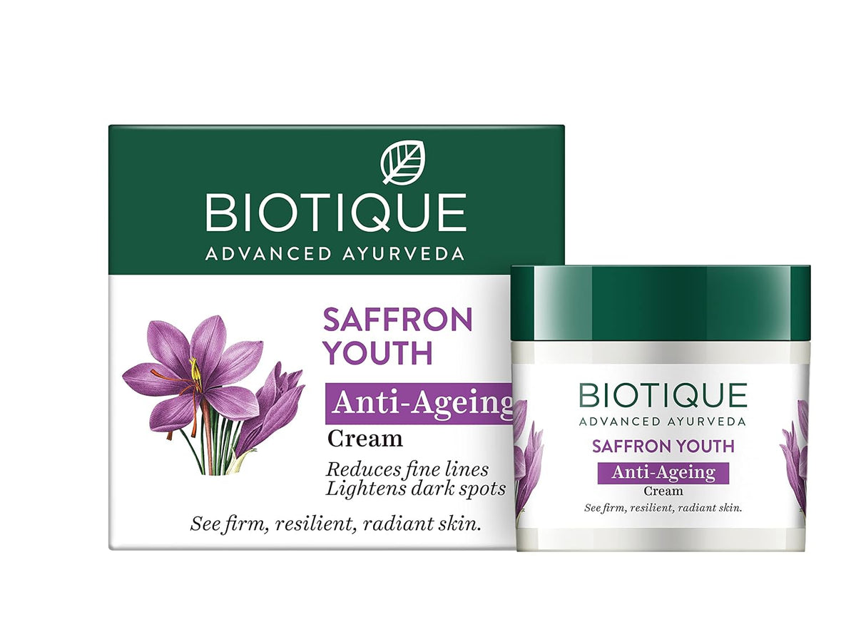 Biotique Bio Saffron Dew Youthful Moisturizer | Protects Skin Cells | Prevents Ageing and Retains Youthful Glow | 100% Botanical Extracts | Suitable for All Skin Types | 50g